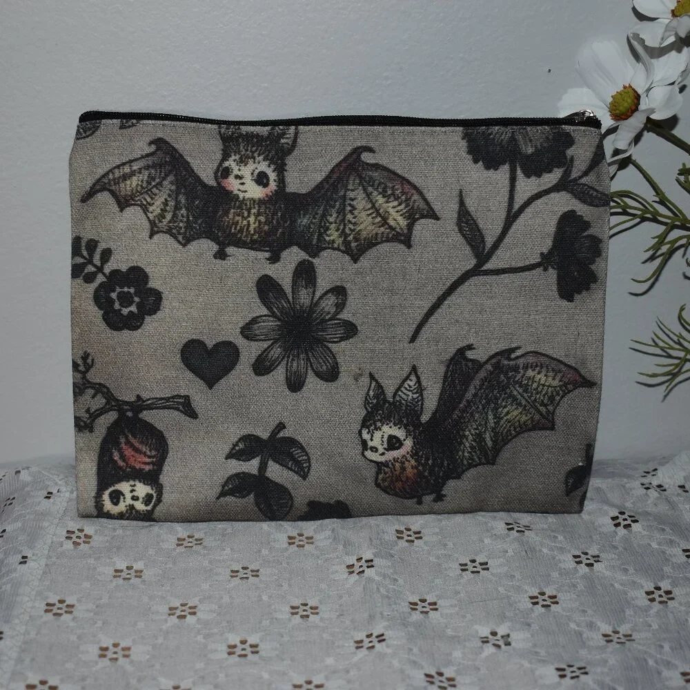 Whimsigoth Gothic Moody Floral Flowers Vampire Bats Small Cosmetic Makeup Bag